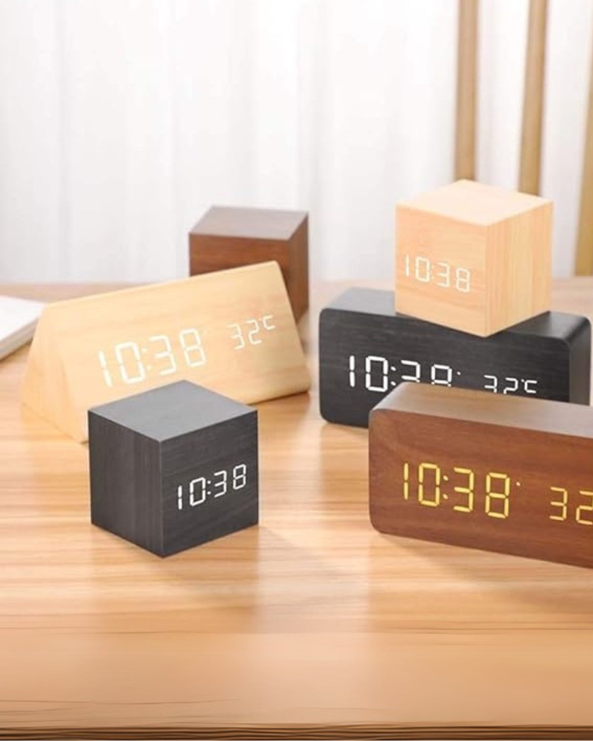 LED Display Wooden Alarm Clock – Digital Timekeeper