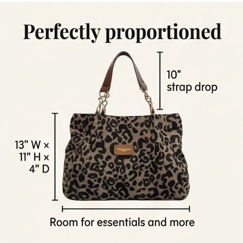 Leopard Print Canvas Tote with Gold Chain Handles