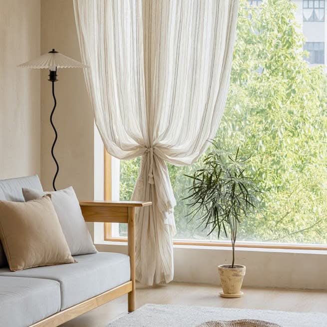 Sheer Linen Curtains with Stripes