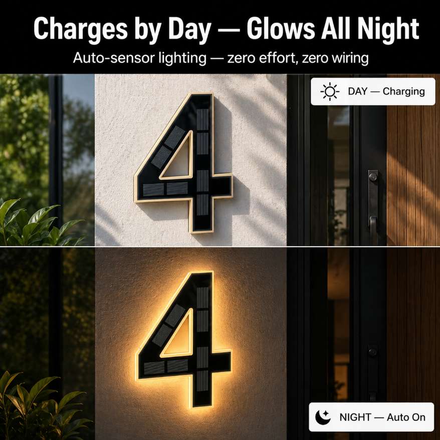 LED Illuminated Solar House Number Sign