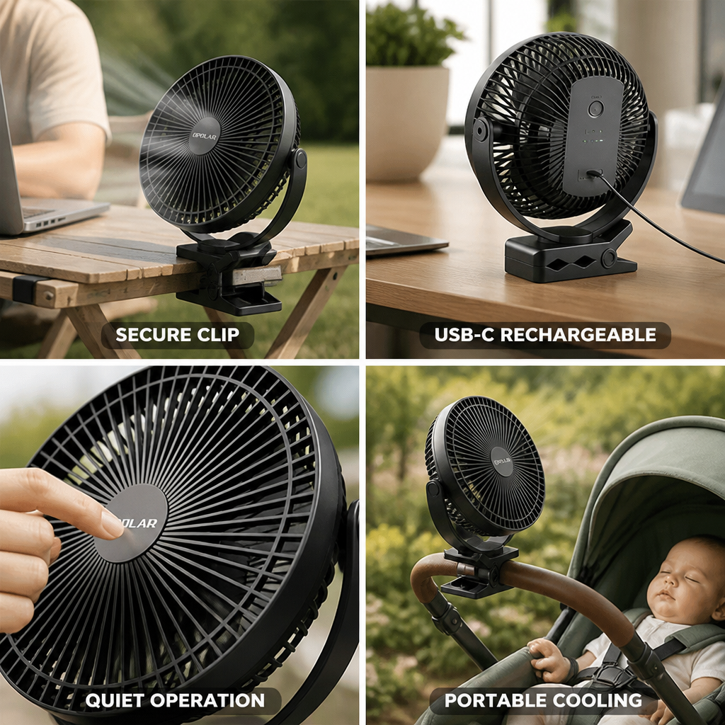 10,000mAh USB-C Rechargeable Clip Fan