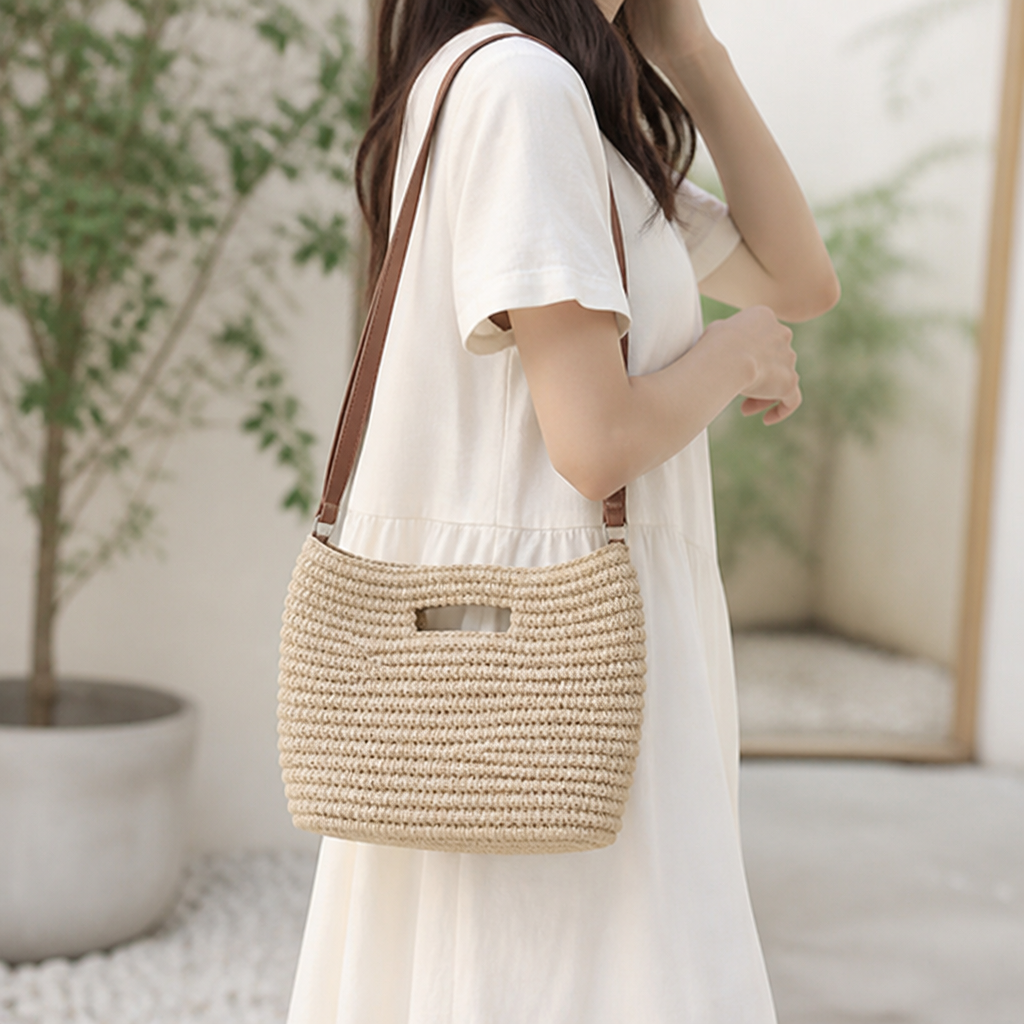 100% Cotton Leather-Handle Tote Bag