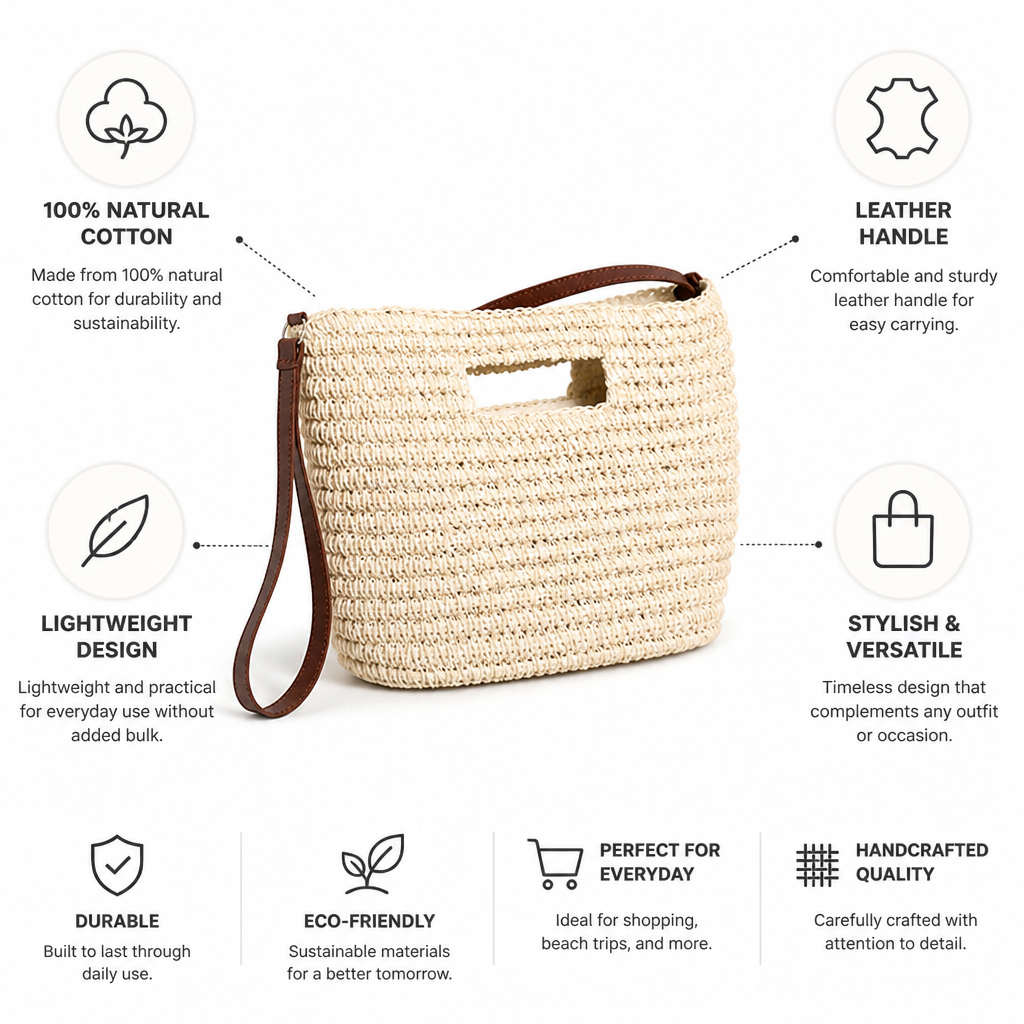 100% Cotton Leather-Handle Tote Bag