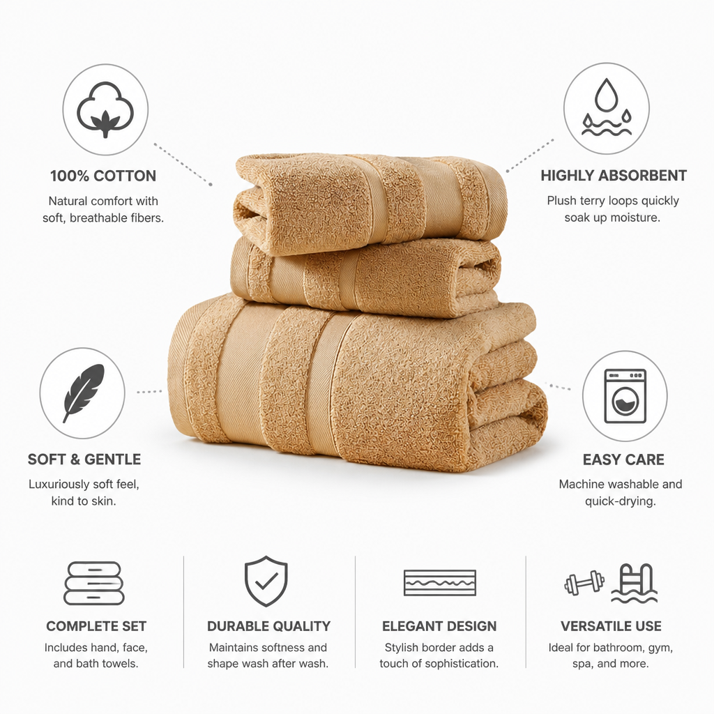 100% Cotton Plush Towel Set (Hand & Bath Sizes)
