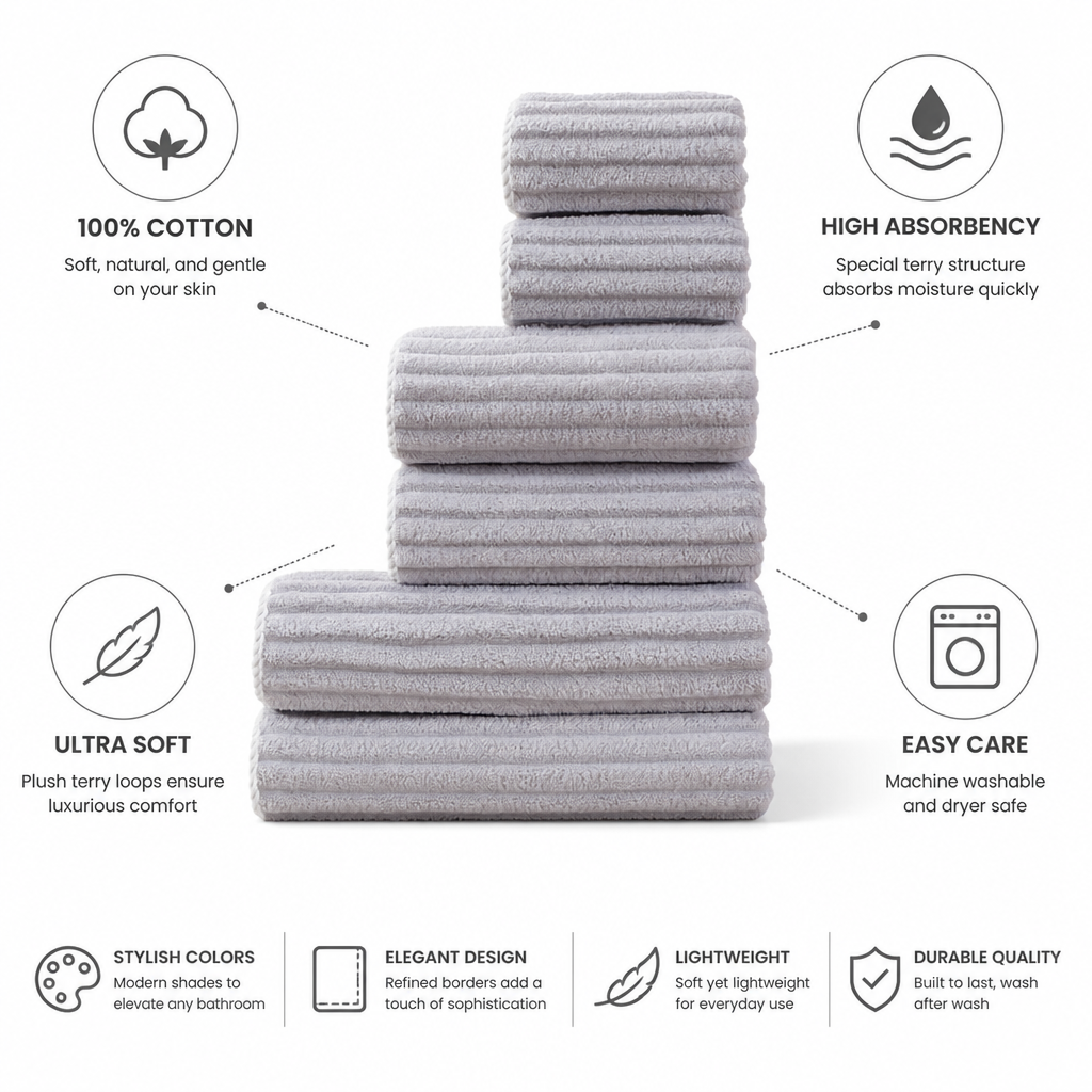 100% Cotton & Quick-Dry Terry Towel Set