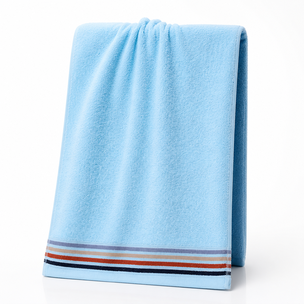100% Cotton Terry Plush & Quick-Drying Bath Towel (Striped Border)