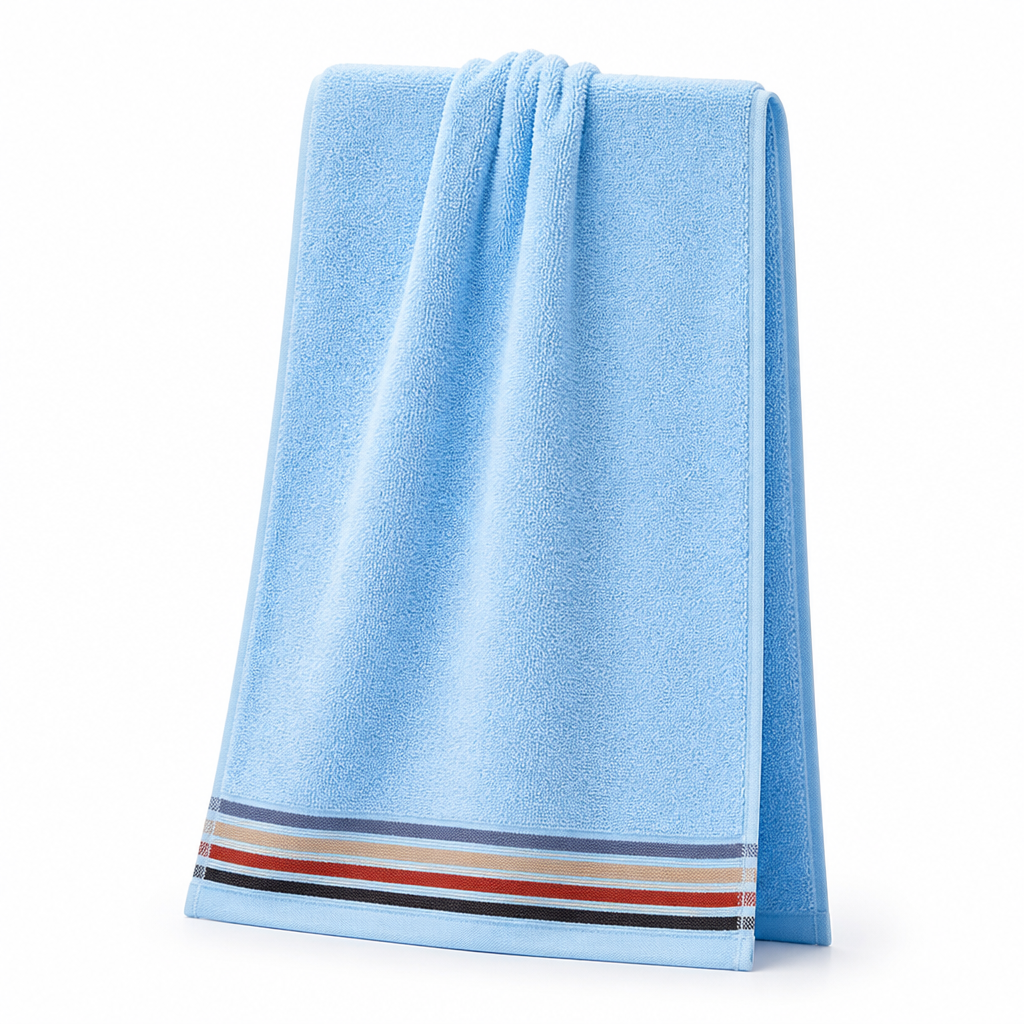 100% Cotton Terry Plush & Quick-Drying Bath Towel (Striped Border)