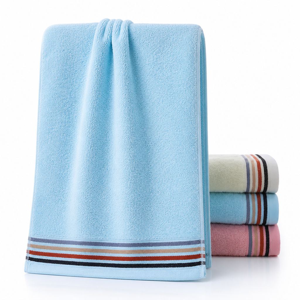 100% Cotton Terry Plush & Quick-Drying Bath Towel (Striped Border)