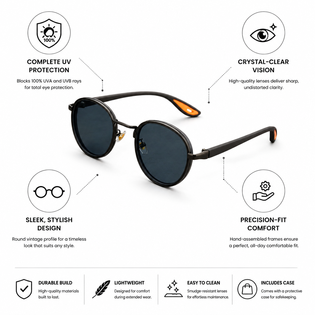 100% UV-Blocking Crystal-Clear Round Sunglasses