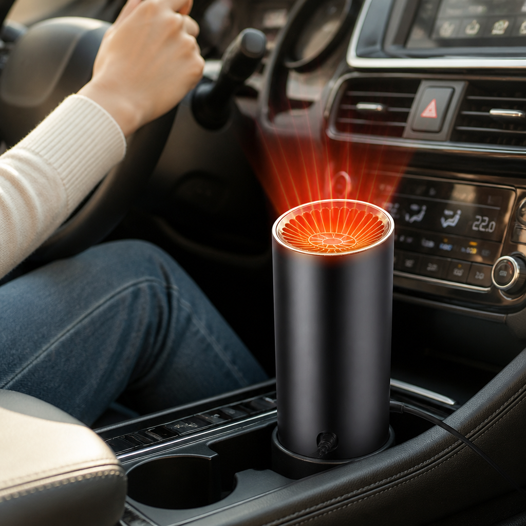 12V Fast-Heating 360° Rotating Car Heater (Cup-Holder Mount)