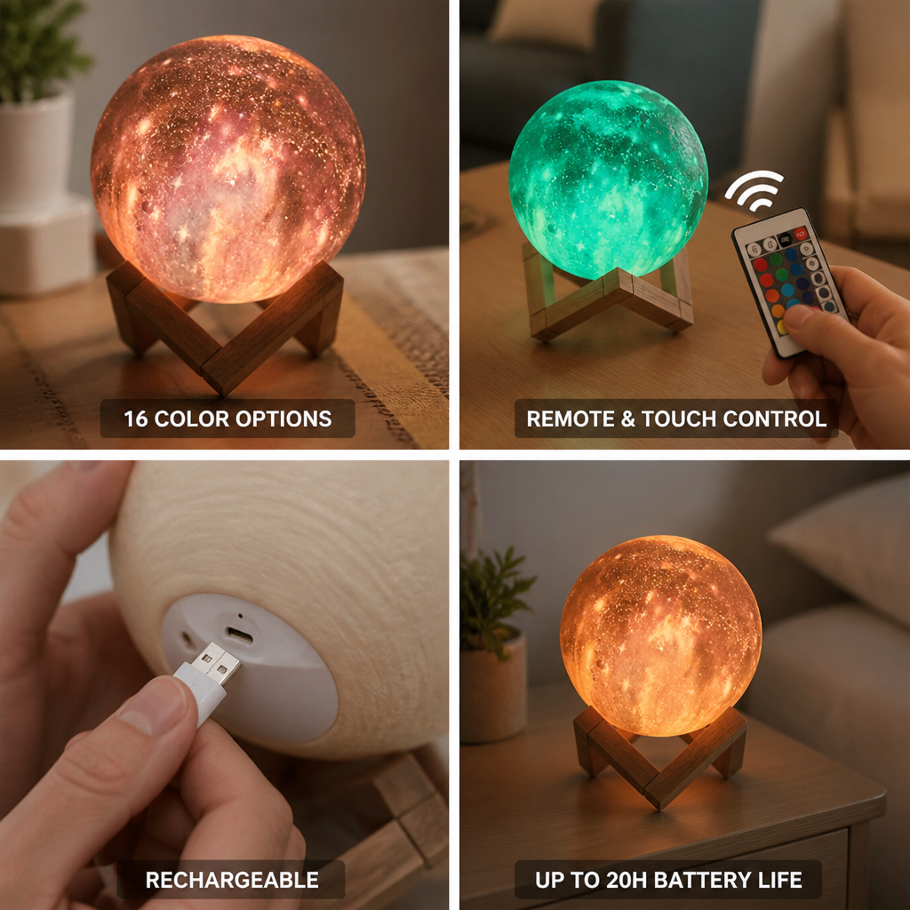 16-Color Touch & Remote Moon Lamp (USB Rechargeable)