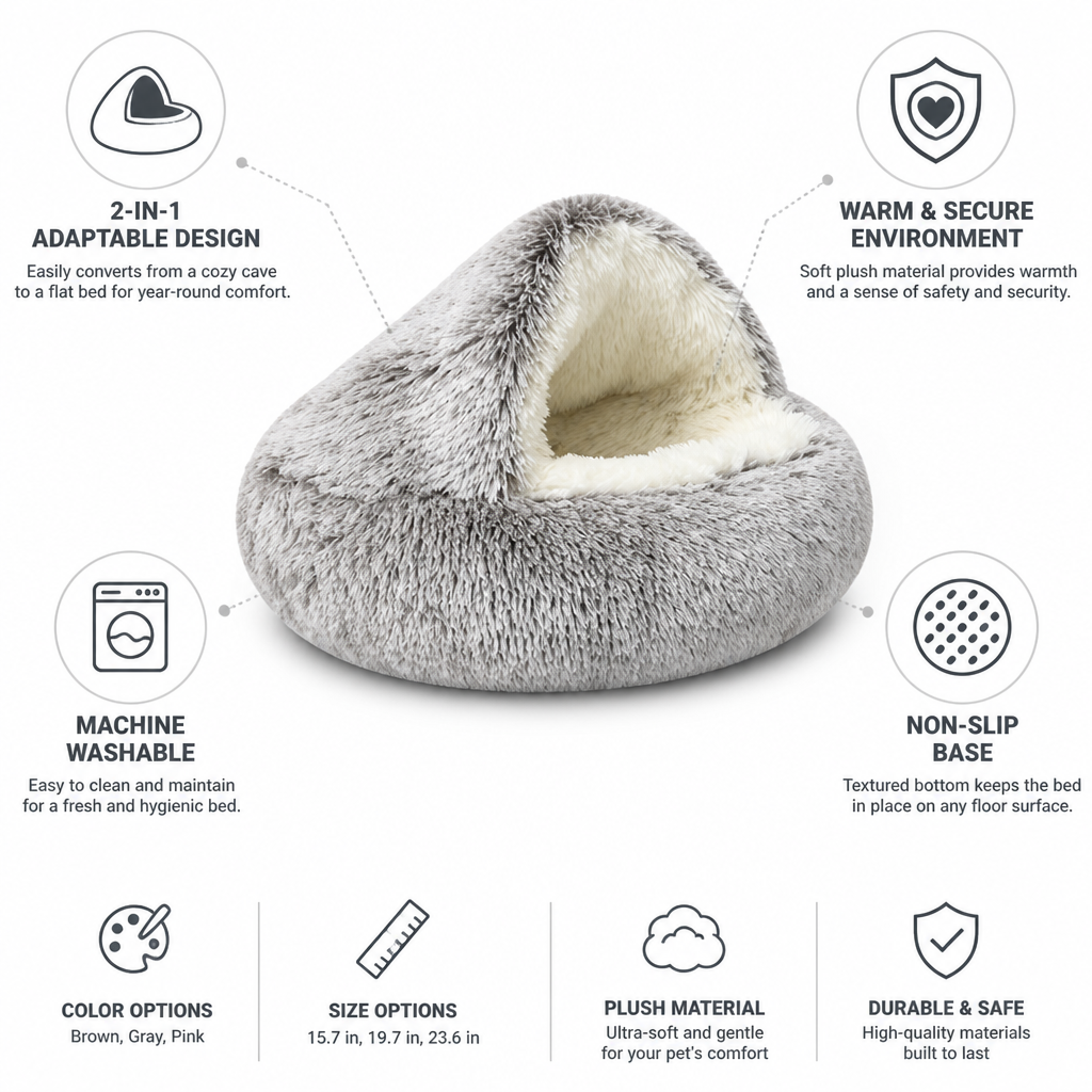 2-In-1 Plush Dog Bed (Machine-Washable, Non-Slip Base)