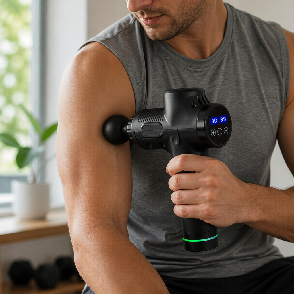 20-Speed Deep-Tissue Percussion Massage Gun (6 Interchangeable Heads)