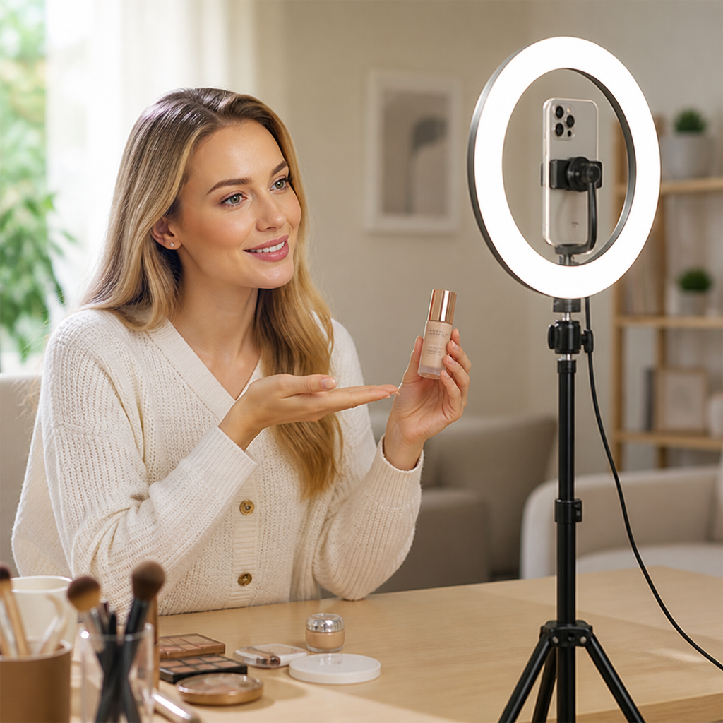 3-Color Stepless-Dim USB Ring Light With Stand