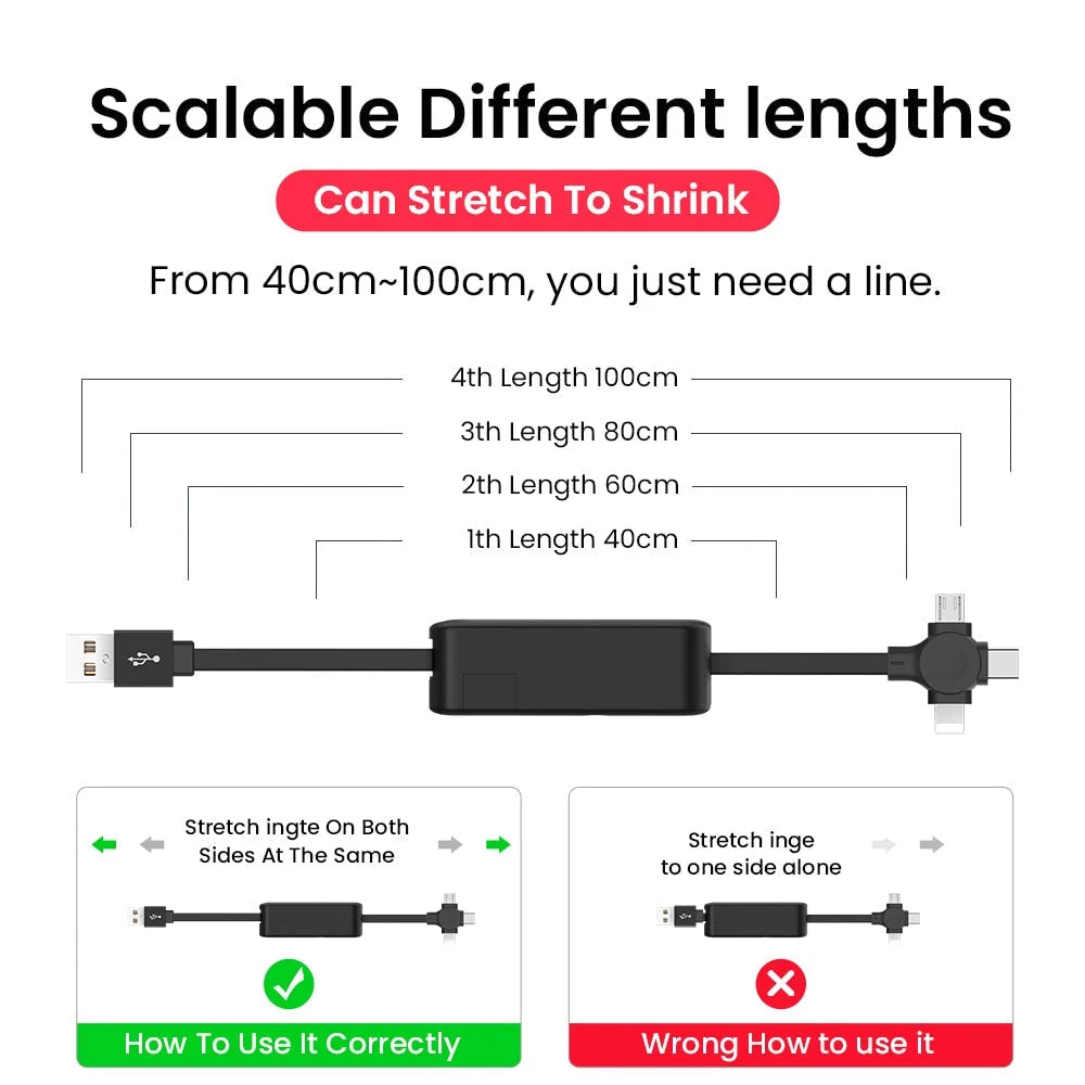 3-in-1 Retractable Charging Cable USB-A Lightning USB-C Micro USB