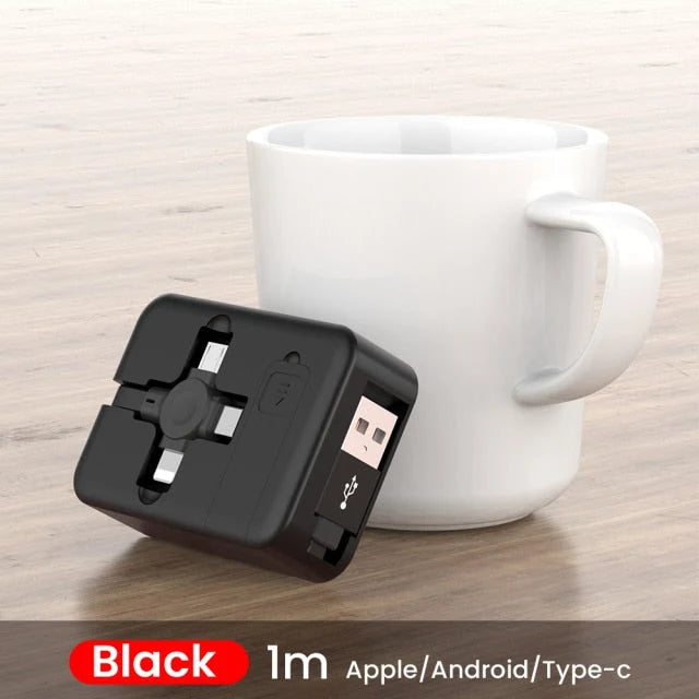 3-in-1 Retractable Charging Cable USB-A Lightning USB-C Micro USB