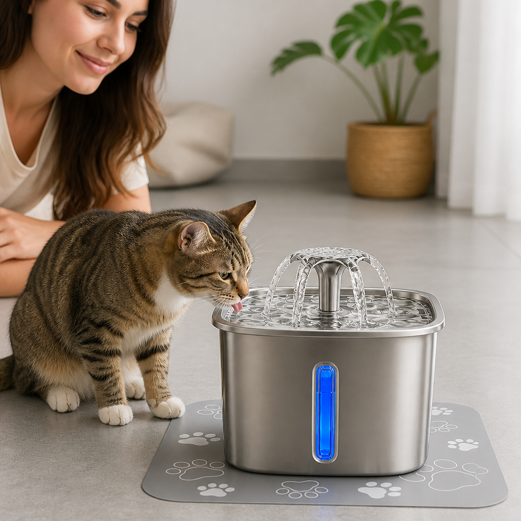 304 Food-Grade Stainless Steel & Five-Stage Filtration Cat Water Fountain