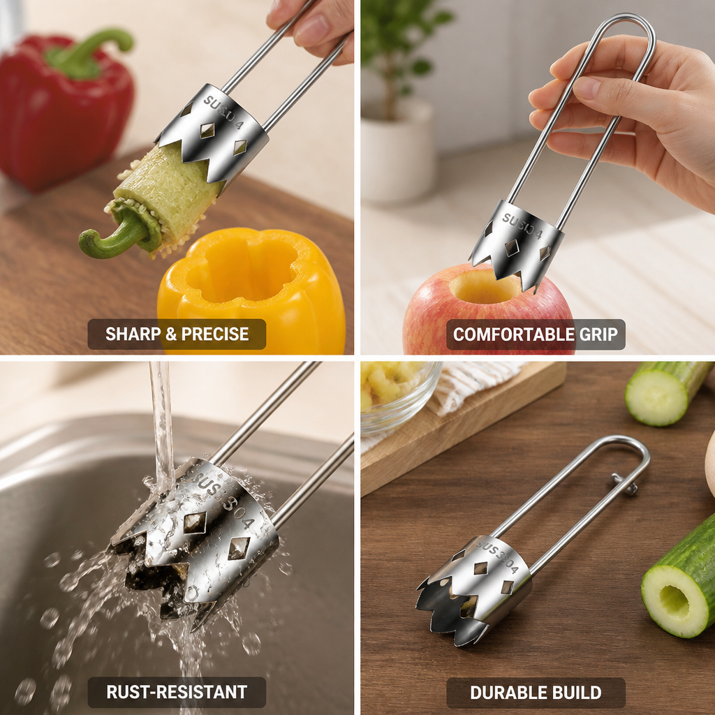 304 Stainless Steel Twist-Press Fruit & Vegetable Corer
