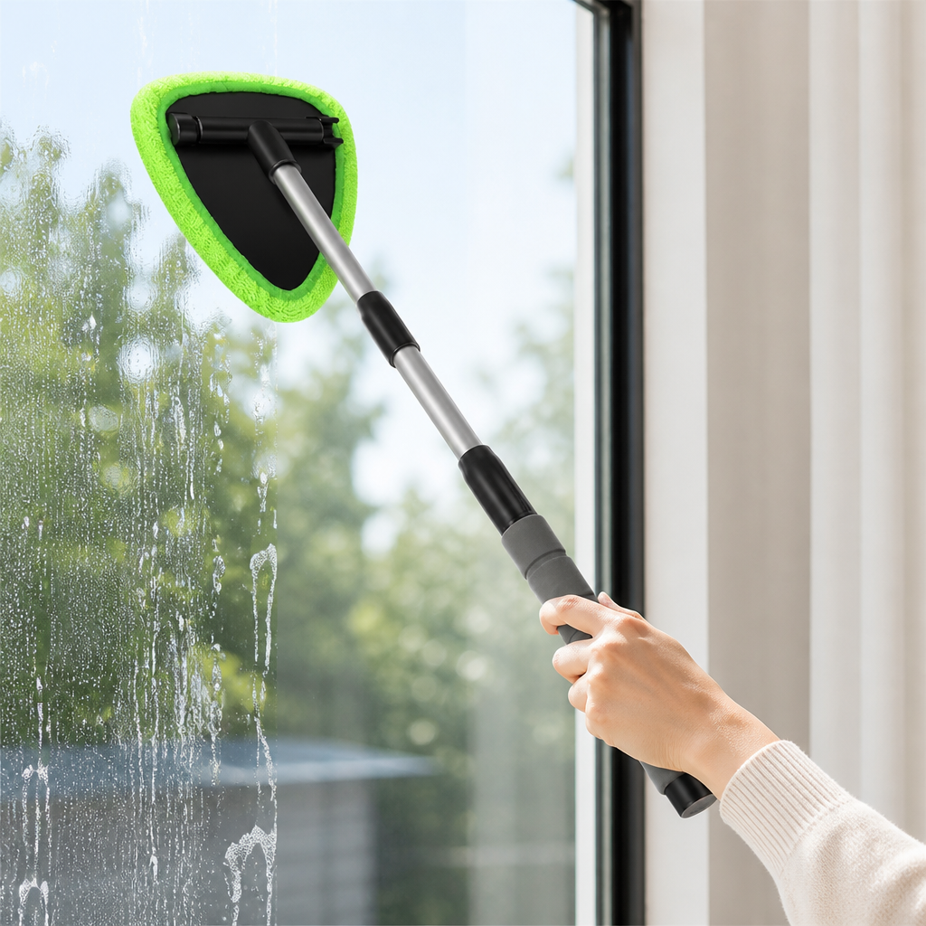 360-Degree Rotating Microfiber Window Cleaner (Telescopic Handle & 3 Replacements)