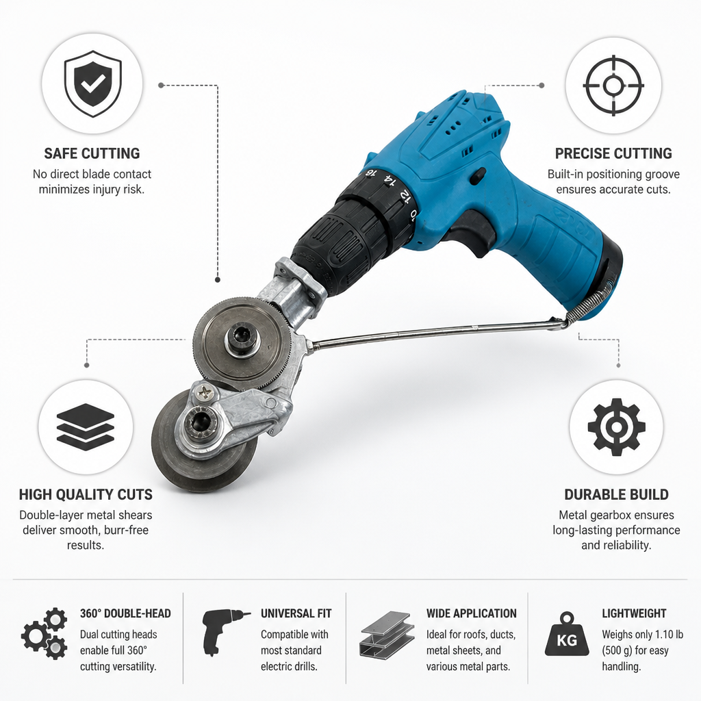 360° Double-Head Metal Drill Nibbler Attachment (Universal Fit)