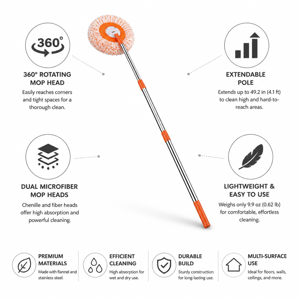 360° Rotating Extendable Chenille & Microfiber Mop