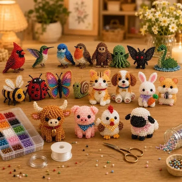 3D Bead Craft Kit Beginner-Friendly Set of 4 Animals Includes Tools & Instructions