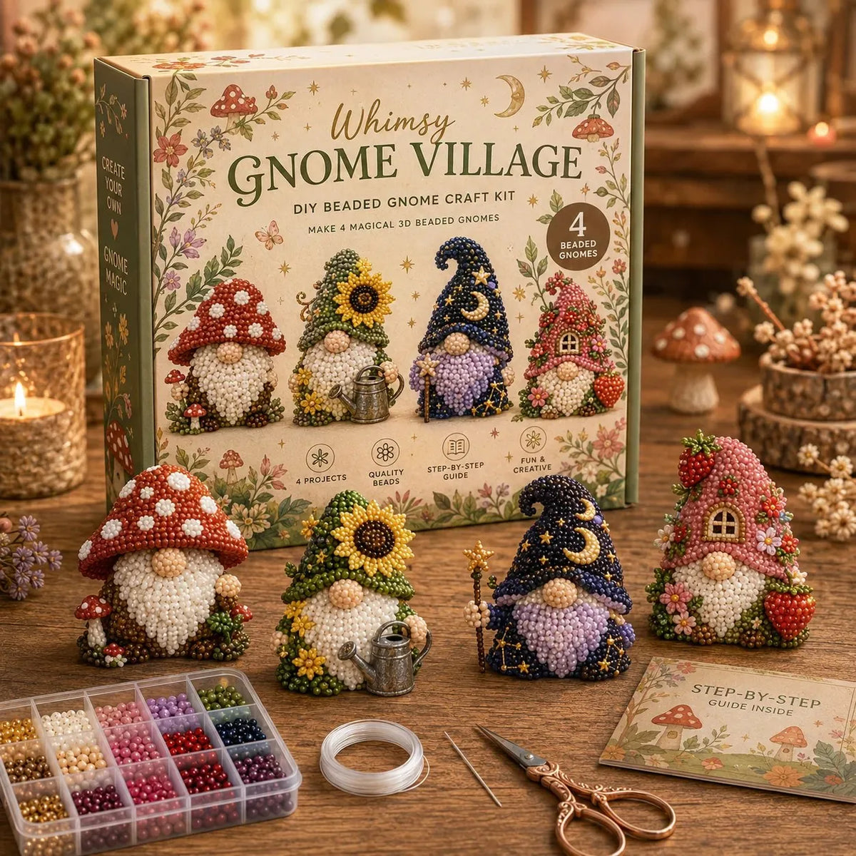 3D Bead Craft Kit Beginner-Friendly Set of 4 Animals Includes Tools & Instructions