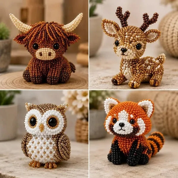 3D Bead Craft Kit Beginner-Friendly Set of 4 Animals Includes Tools & Instructions
