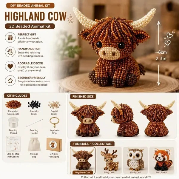 3D Bead Craft Kit Beginner-Friendly Set of 4 Animals Includes Tools & Instructions