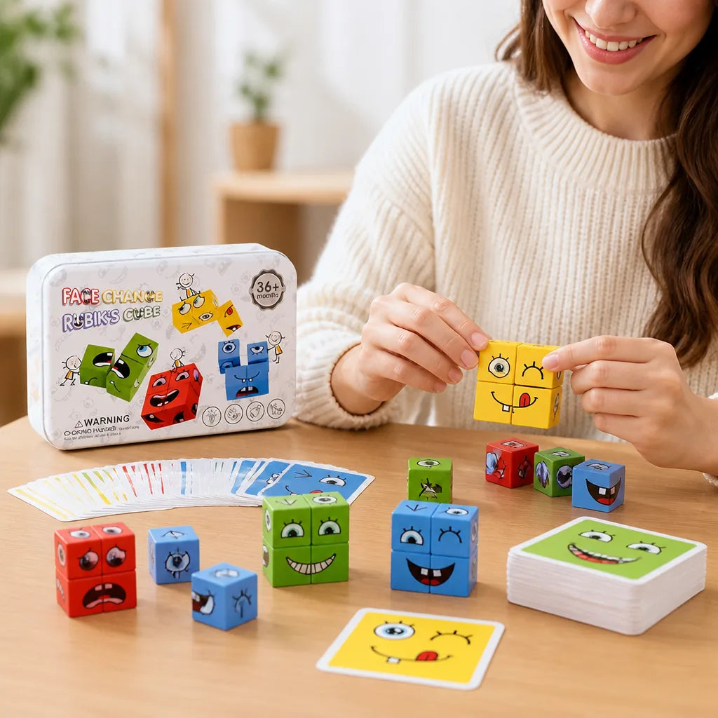 3D Face Puzzle Wooden 16 Cubes 64 Cards