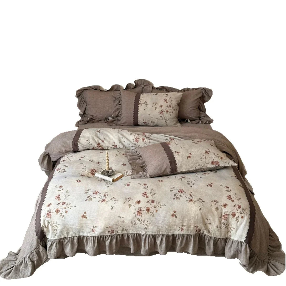 4-Piece Bedding Set Breathable Linen-Cotton Floral & Ruffle