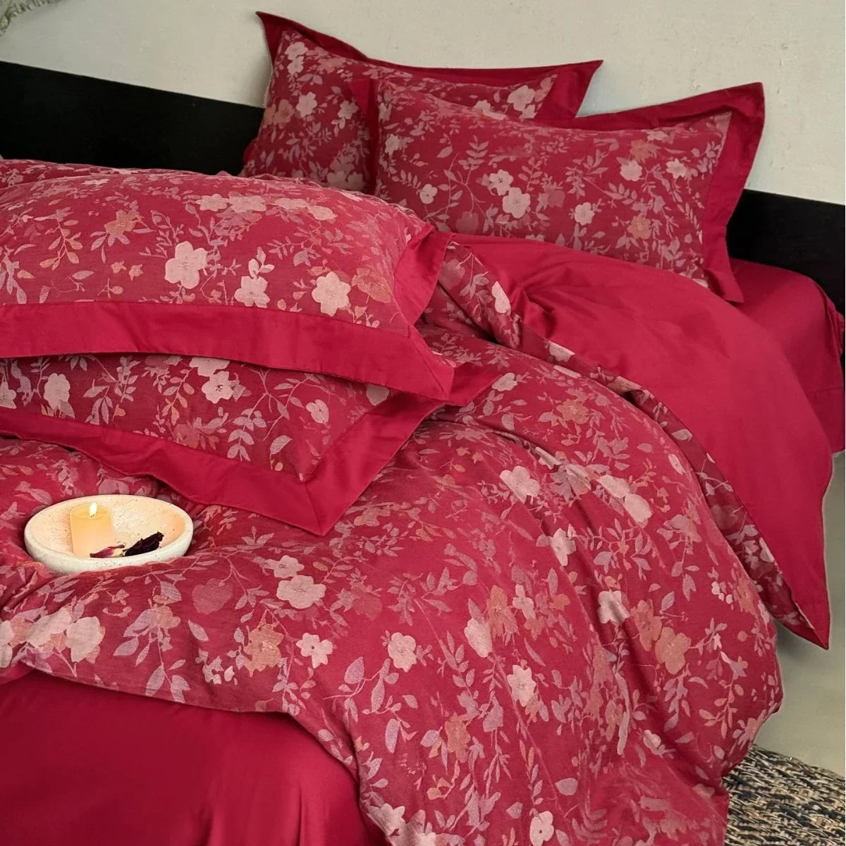 4-Piece Bedding Set Cotton Satin Floral Jacquard Temperature Regulating