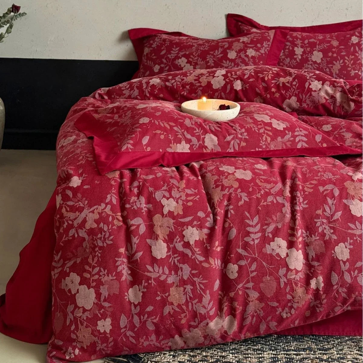 4-Piece Bedding Set Cotton Satin Floral Jacquard Temperature Regulating