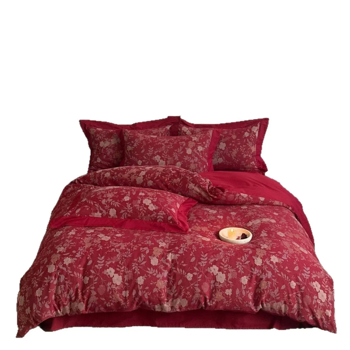 4-Piece Bedding Set Cotton Satin Floral Jacquard Temperature Regulating