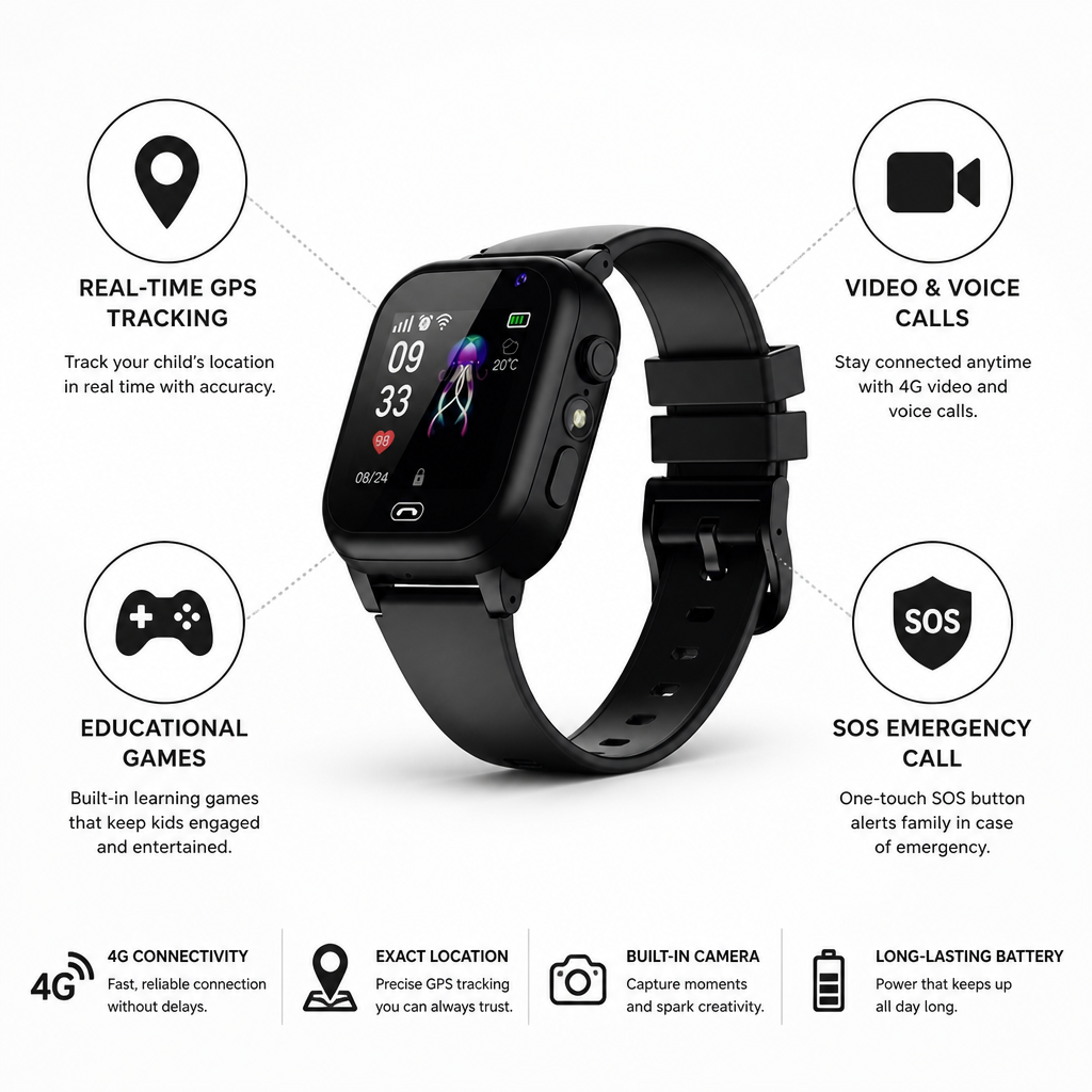 4G Real-Time GPS Kids Smartwatch (Video Calls & SOS)