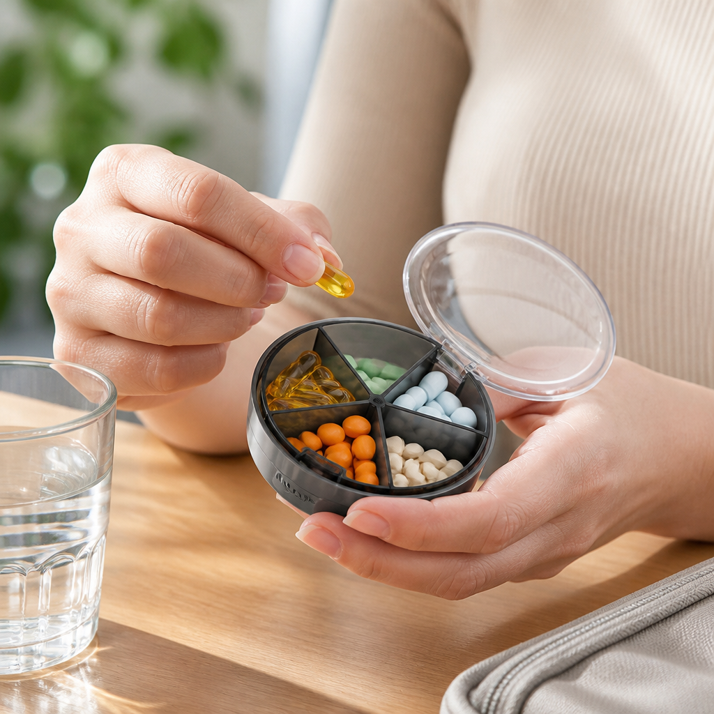 6-Compartment Transparent Snap-Lid Pill Organizer (Travel Size)