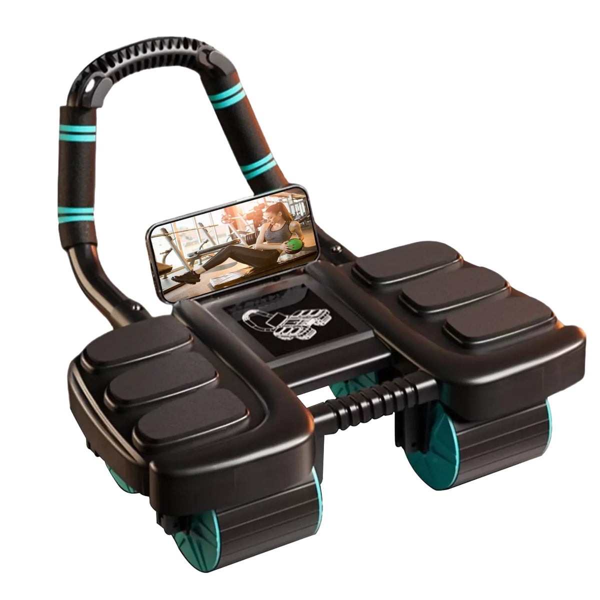 Ab Roller Four-Wheel Automatic Rebound With Phone Holder & Timer