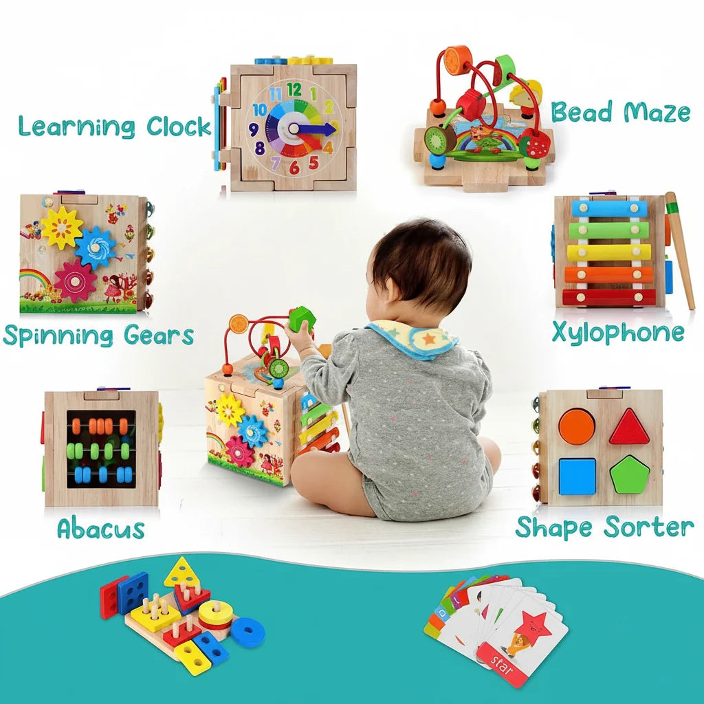 Activity Cube Natural Rubber Eight Interactive Activities