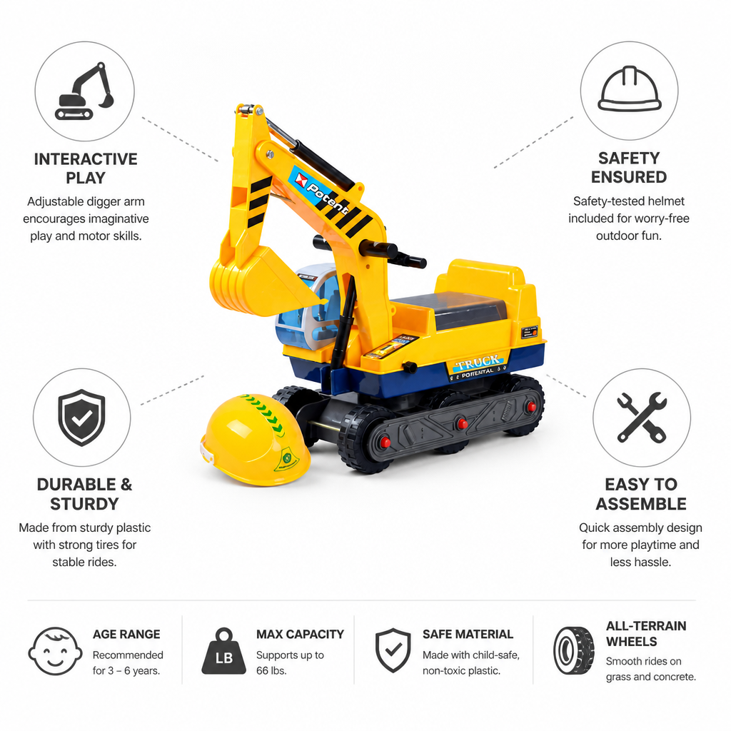 Adjustable Arm Ride-On Digger (Helmet Included)