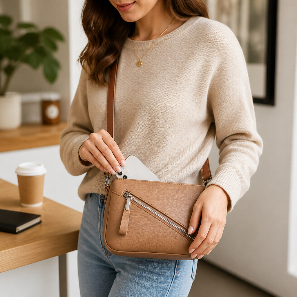 Adjustable Detachable Strap & Multi-Pocket Crossbody Satchel