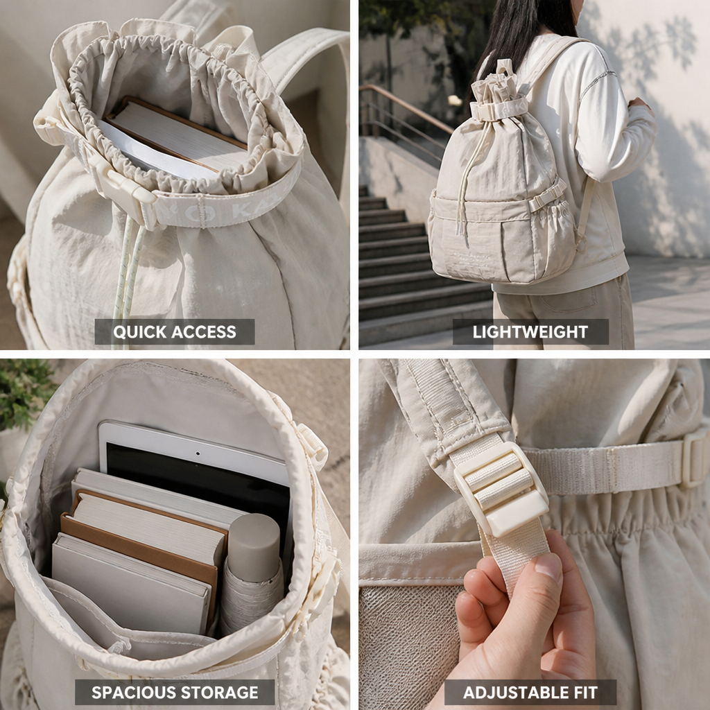 Adjustable Drawstring Lightweight School Backpack