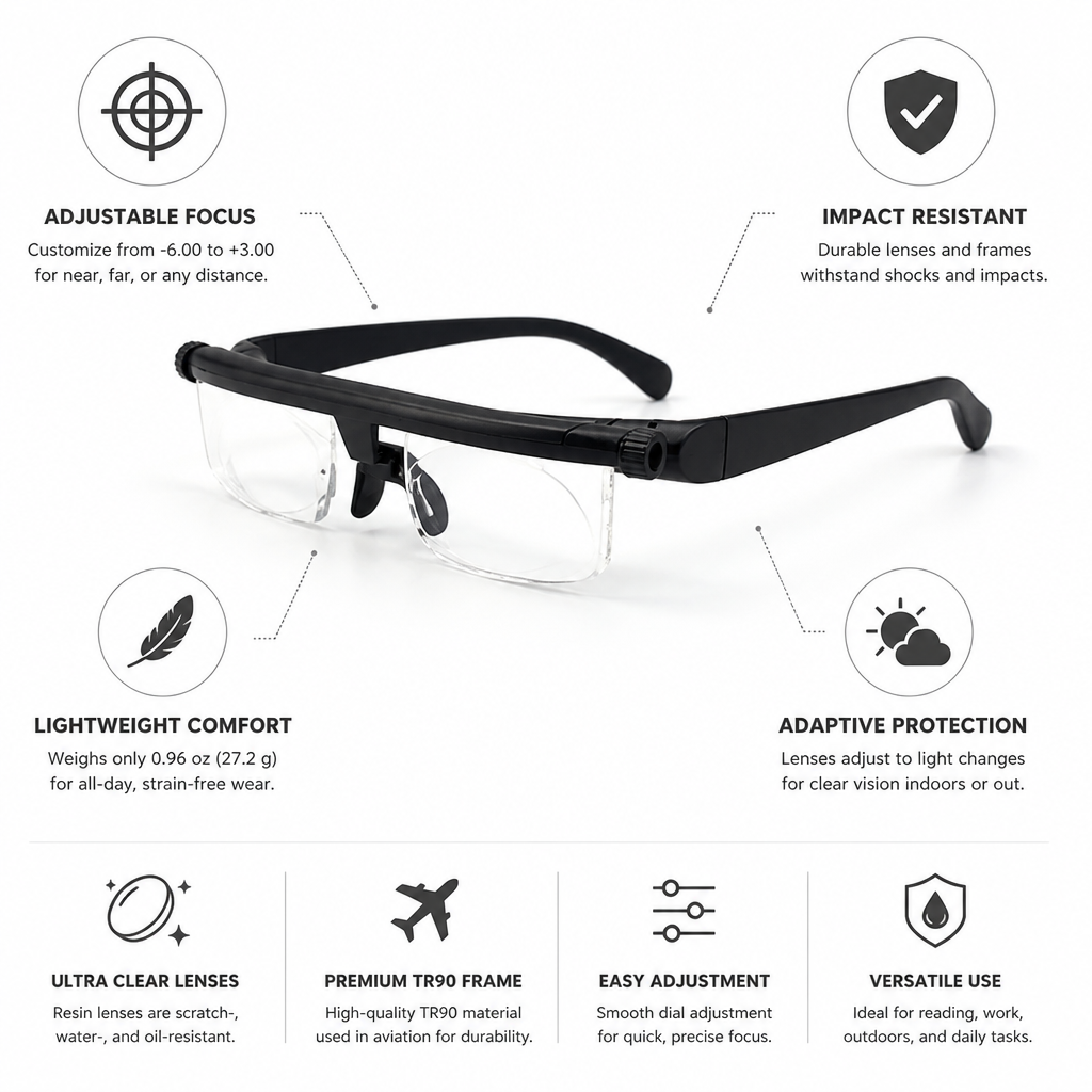 Adjustable Focus Impact-Resistant Glasses