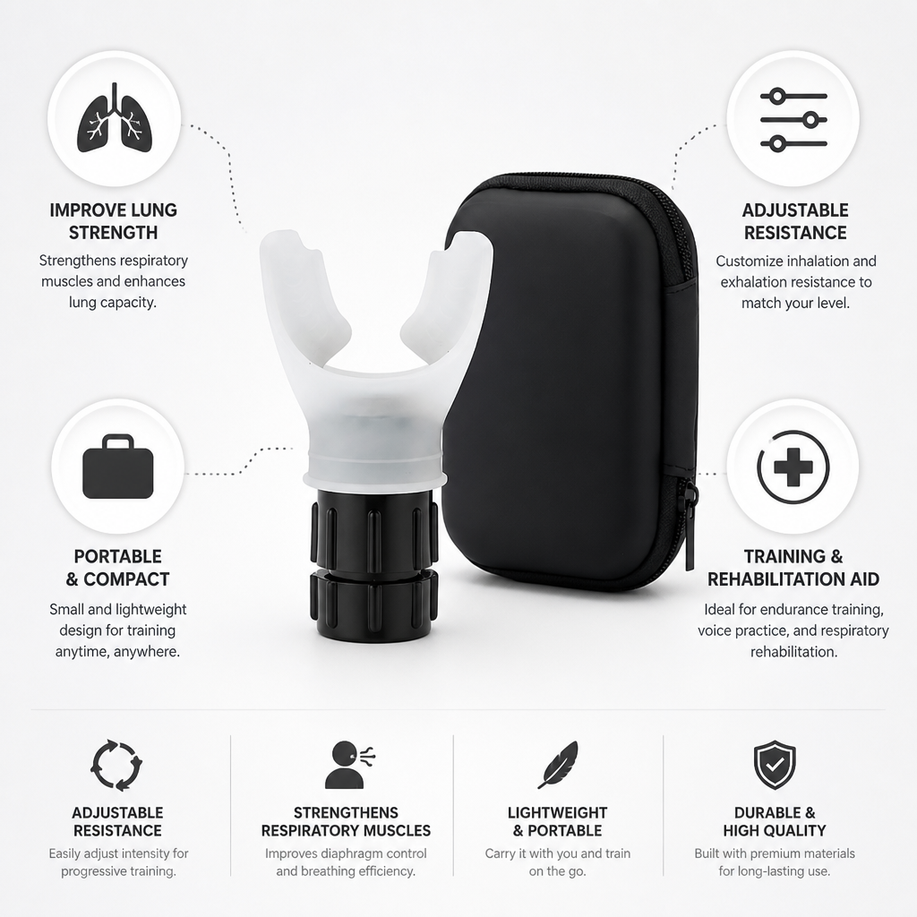Adjustable Resistance Portable Breathing Trainer (Includes Storage Case)