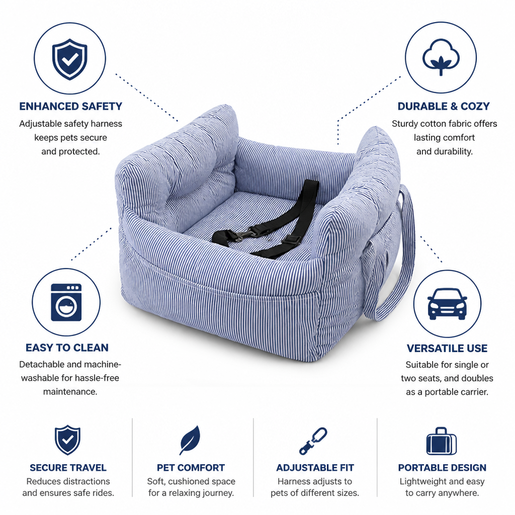 Adjustable Safety Harness Machine-Washable Dog Booster Seat