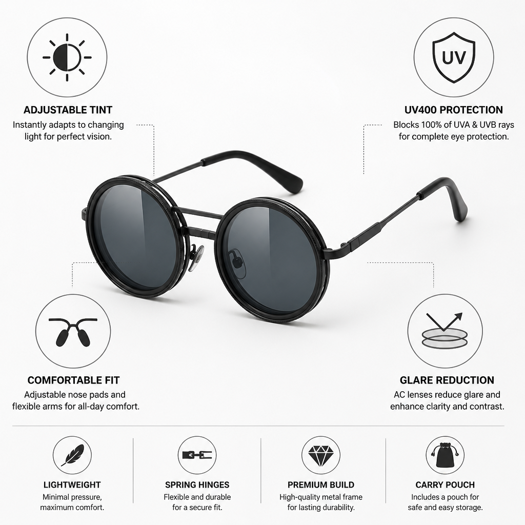 Adjustable Tint UV400 Sunglasses (Metal Frame)