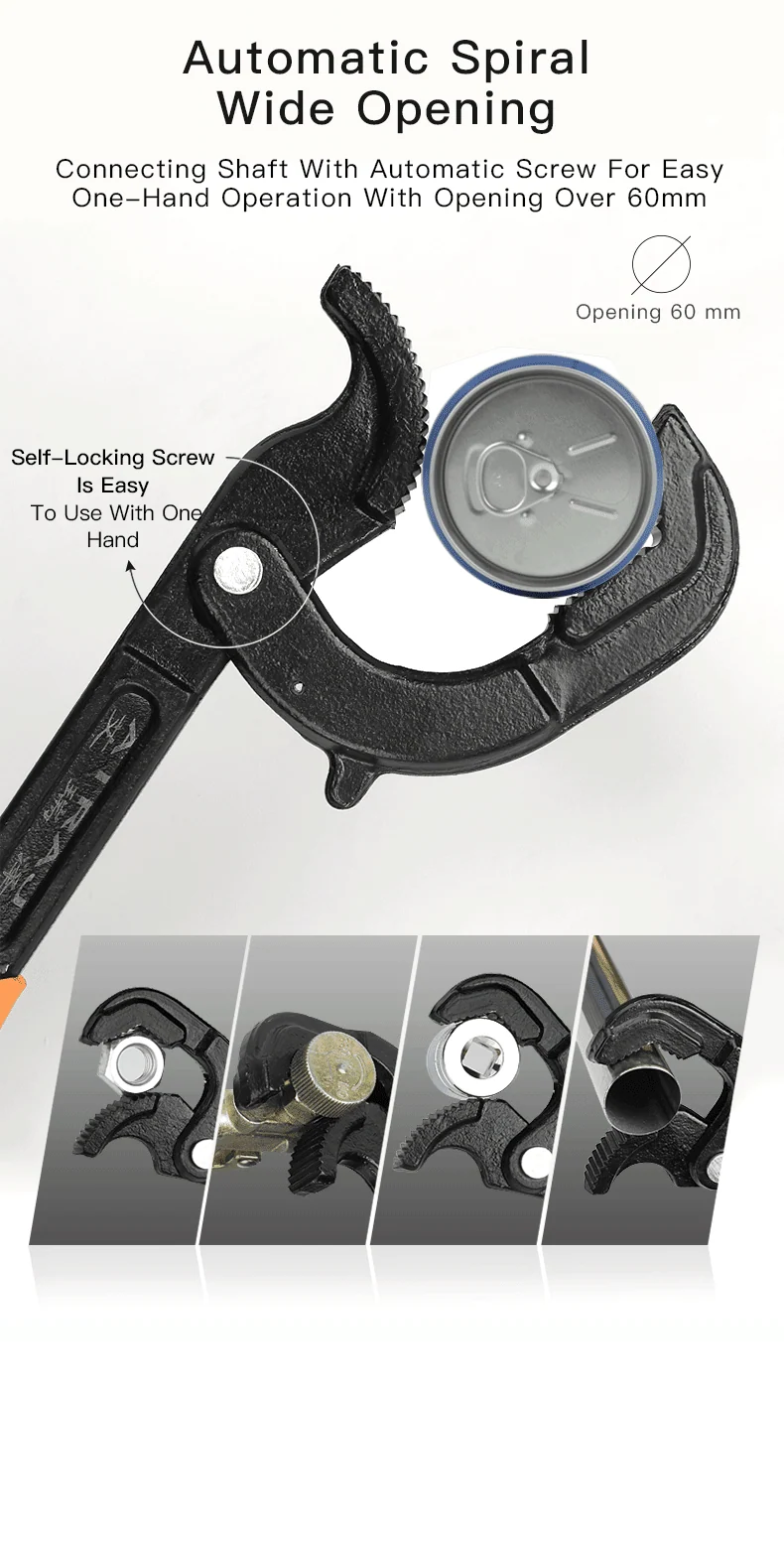 Adjustable Wrench Self-Adjusting Grip Non-Slip Handle Hardened Steel