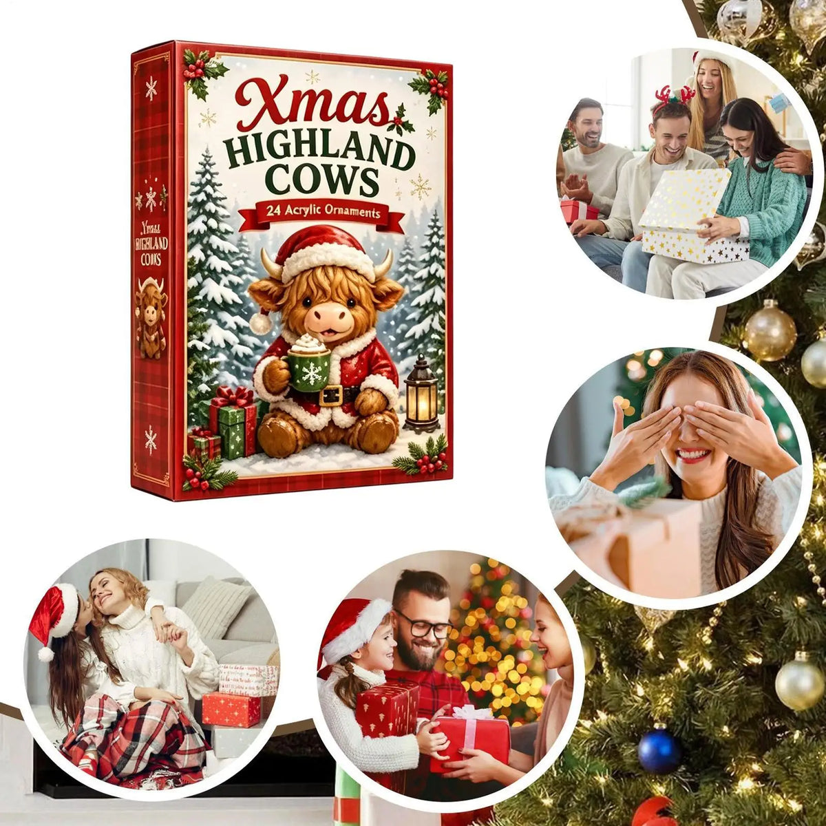 Advent Calendar 24 Cow Ornaments Freestanding & Wall-Mountable
