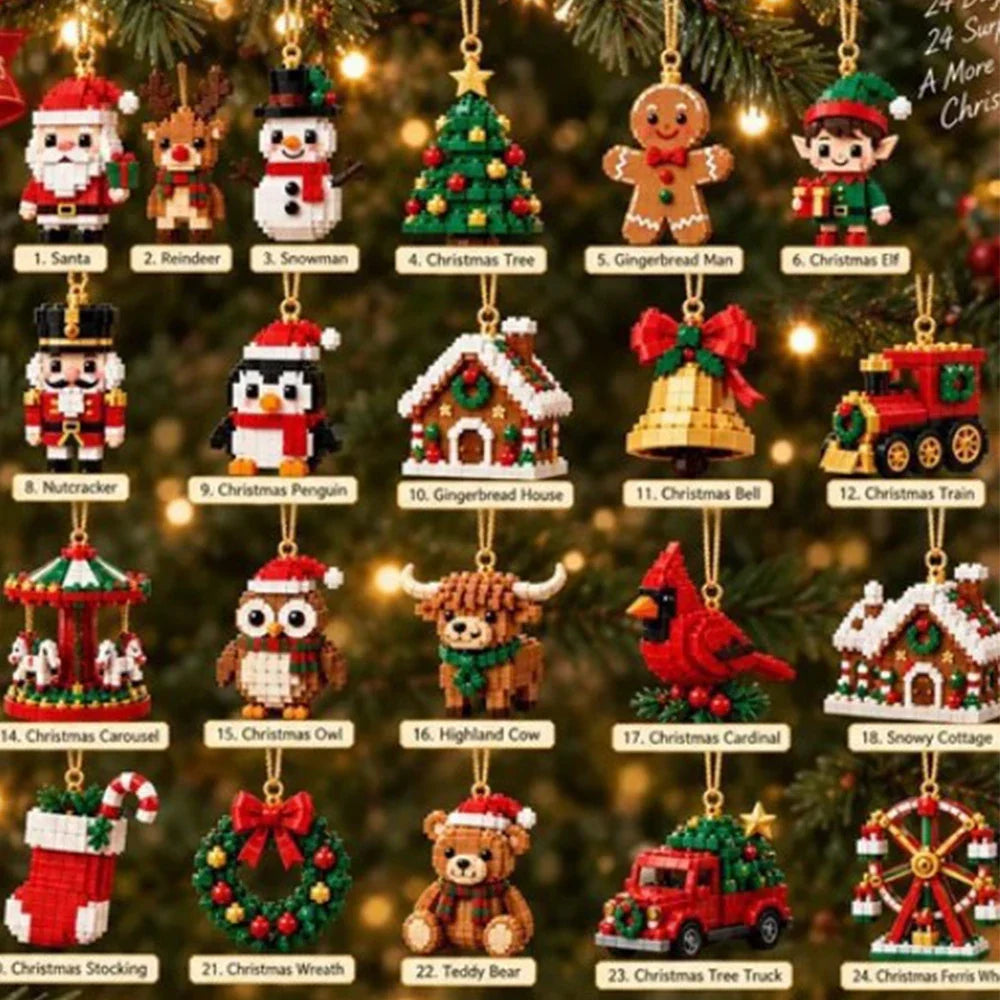 Advent Calendar 24 Mini Building Block Ornaments