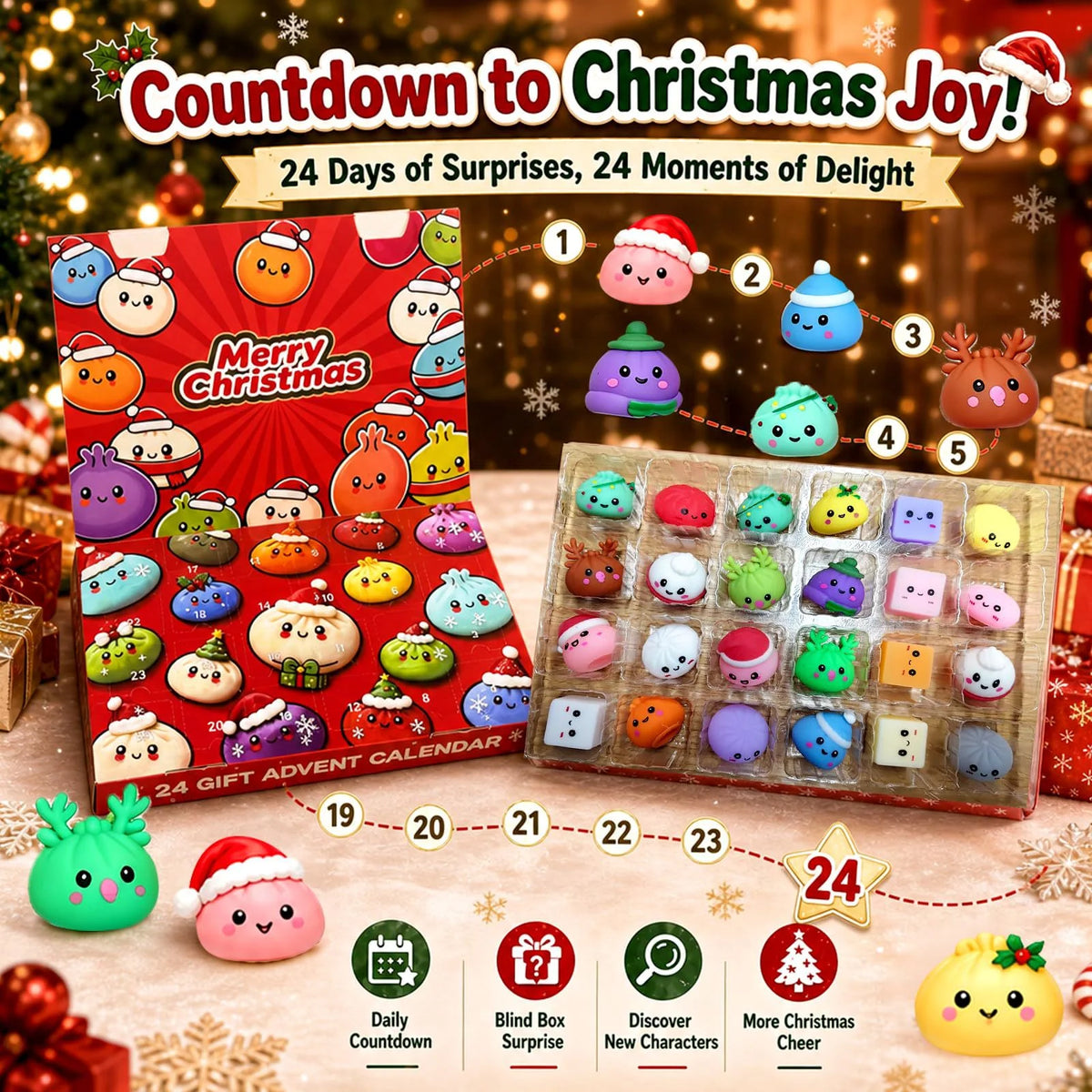 Advent Calendar 24 Squeeze Figures Stress Relief