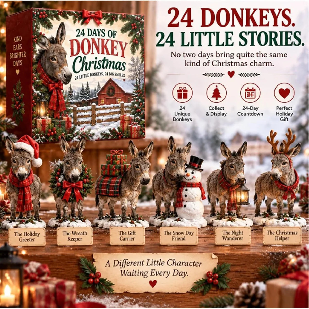Advent Calendar Acrylic Donkey Figurines 24-Day Countdown